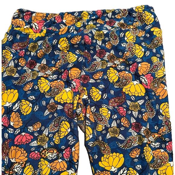 LuLaRoe Leggings Blue With Orange Pink And Yellow Flowers Size TC2 - Picture 3 of 5